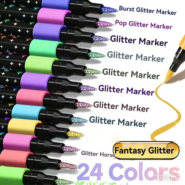 24 Farben Bunte Doppelseitige Glitzerstifte mit Schnelltrocknender Tinte und Feiner Spitze für Scrapbooking und Kartenherstellung in Multicolour - Bild 1