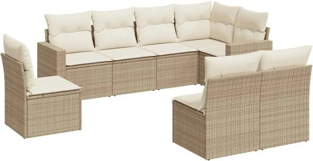 vidaXL 8-teilige Garten-Sofagarnitur in L-Form aus PE-Rattan und pulverbeschichtetem Stahl in Beige mit Sitzkissen und Rückenkissen - Bild 1