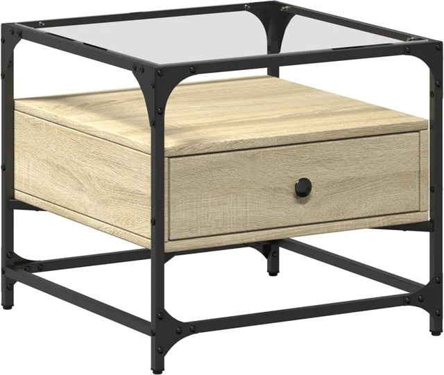vidaXL Couchtisch mit Glasplatte in Sonoma-Eiche und Stahl, B/T/H: 50 x 50 x 45 cm - Bild 1