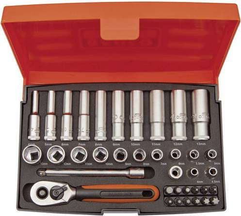 Bahco Steckschlüsselsatz SL25L 37-teilig aus Edelstahl in Silber, 1/4 Zoll - Bild 1