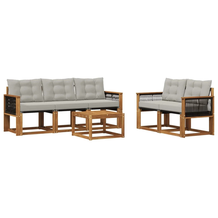 vidaXL Outdoor-Sofagarnitur aus Akazienholz mit Textilene und Kissen in Grau und Natur - Bild 2