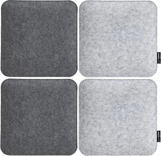 DuneDesign 4er Set eckige Sitzkissen aus Filz in Grau, B/T/H: 35 x 35 x 3 cm - Bild 1
