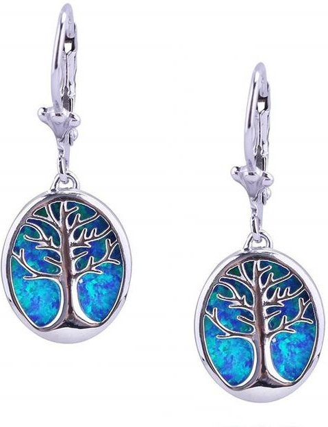 YIRAN Jewelry Ohrringe, Baum des Lebens, Blau, Feuer Opal, Damen - Bild 1