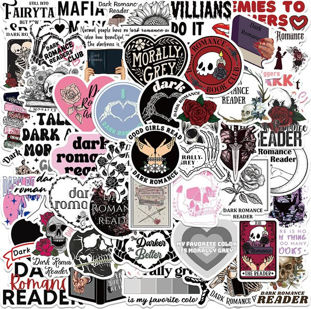 Rspctou Dark Romance Reader Cartoon-Aufkleber, Totenkopf, Fantasy, Bunt / Mehrfarbig - Bild 1