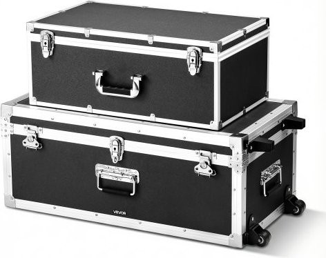 VEVOR 2er Set Transportkoffer aus Sperrholz und Metall, abschließbare Aufbewahrungskisten mit Rollen und Griffen, Schwarz - Bild 1