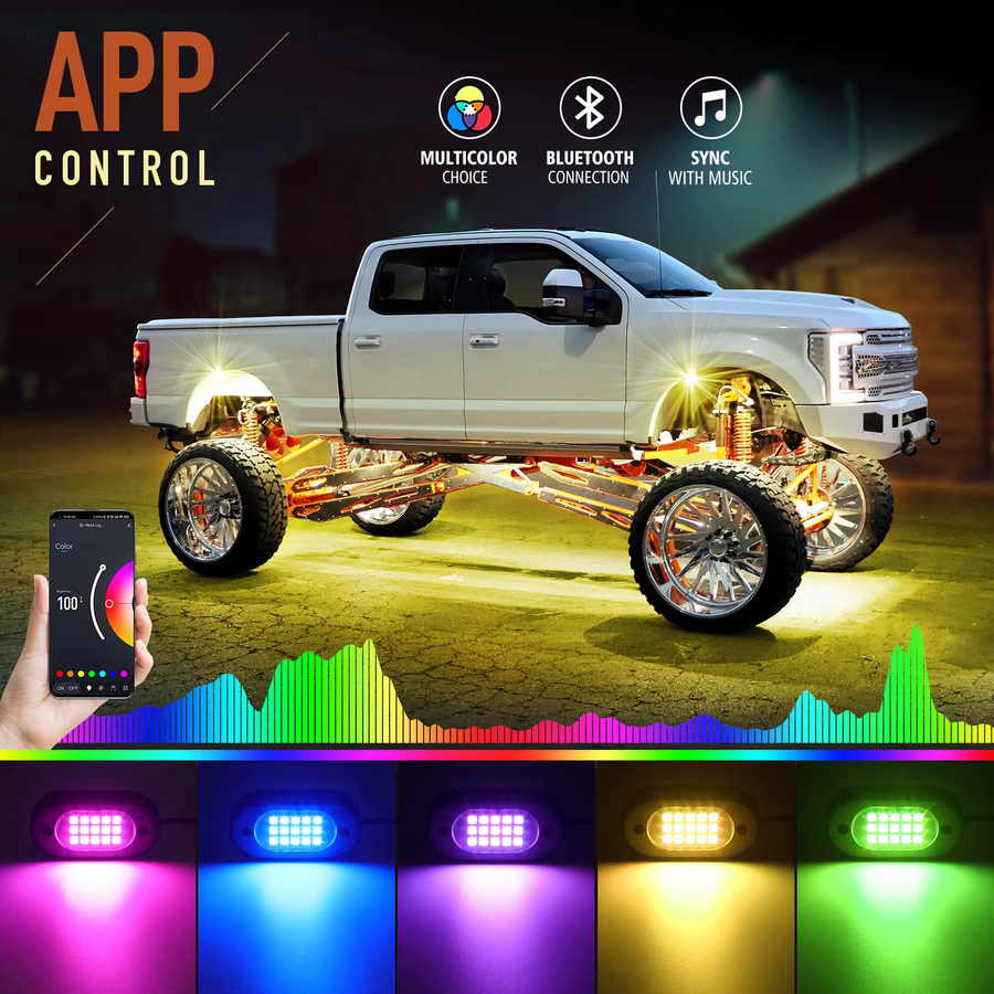 YiLaie RGB LED Rock Lights mit APP und RF Steuerung für Offroad Lkw SUV 4x4 ATV Jeep in Multicolour - Bild 5