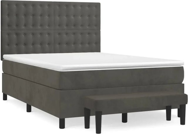vidaXL Boxspringbett mit Matratze in Dunkelgrau aus Samt, B/T: 140 x 200 cm - Bild 1
