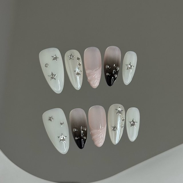 YADORNOS Press on Nails, Pink White, Glänzend, 10 Stück - Bild 1