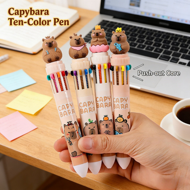 5 Stück Capybara Gelstifte in 10 Farben, 0,5 mm Schriftdicke, bunte Schreibwaren für Schule und Büro - Bild 1