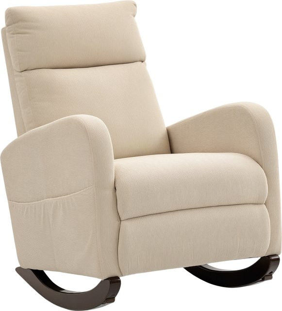 HOMCOM Schaukelstuhl aus Cord mit Polsterung und Holzbeinen in Beige - Bild 1