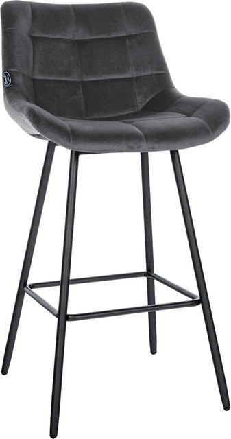 DELUKE Barhocker VISEN Barstuhl mit Lehne aus Samt in Dunkelgrau, B/T/H: 49 x 56 x 104 cm - Bild 1