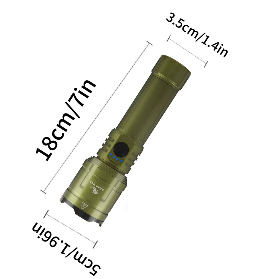 Shan Bao Green Outdoor Taschenlampe mit Multimode-Zoom und wiederaufladbarem 3000 mAh Akku - Bild 5