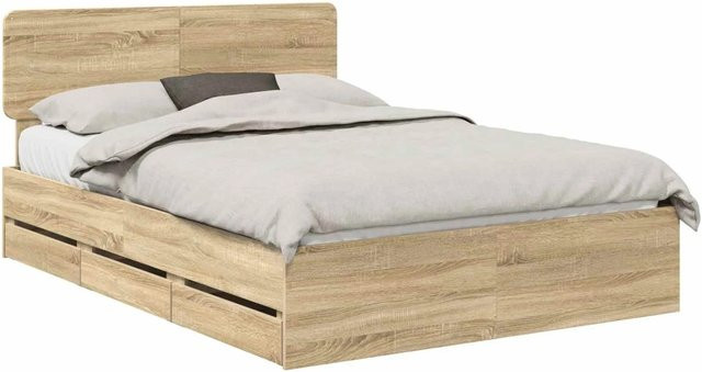 vidaXL Bettrahmen Sonoma-Eiche mit Schubladen, Farbe: Braun, B/T/H: 153 x 203 x 35 cm - Bild 1