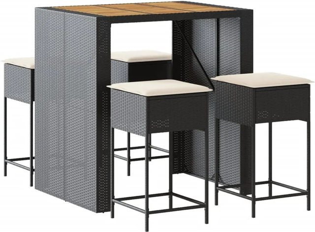 vidaXL 5-tlg Gartenbar-Set aus PE-Rattan und Akazienholz in Schwarz und Cremeweiß - Bild 1