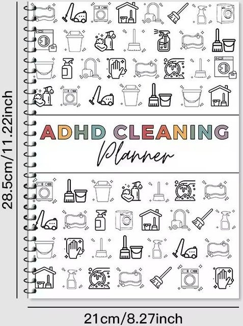 ADHD Reinigungsplaner-Bundle von Yiran toy 1 in Grau und Weiß, A4 Softcover mit Wochen-, Monats- und Jahresplan sowie Reinigungstipps und Familien-Aufgabenplan - Bild 1