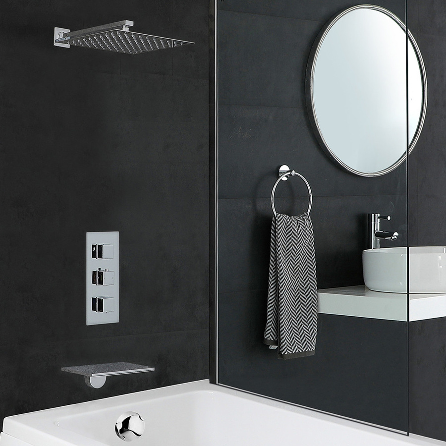 Hudson Reed Dusch-Wannen-Thermostat Kubix mit Duschkopf und Wasserfall-Wanneneinlauf, Chrom - Bild 1
