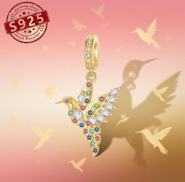 YIRAN Anhänger Kolibri, Kupfer, Gold, Zirkonia, Perle, Damen - Bild 1