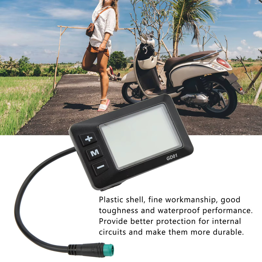 Qiilu GD01 LCD Display für JN Controller, elektrisches Display für 36V und 48V, 5-poliger wasserdichter Stecker für 22,2mm Lenker, Schwarz - Bild 4
