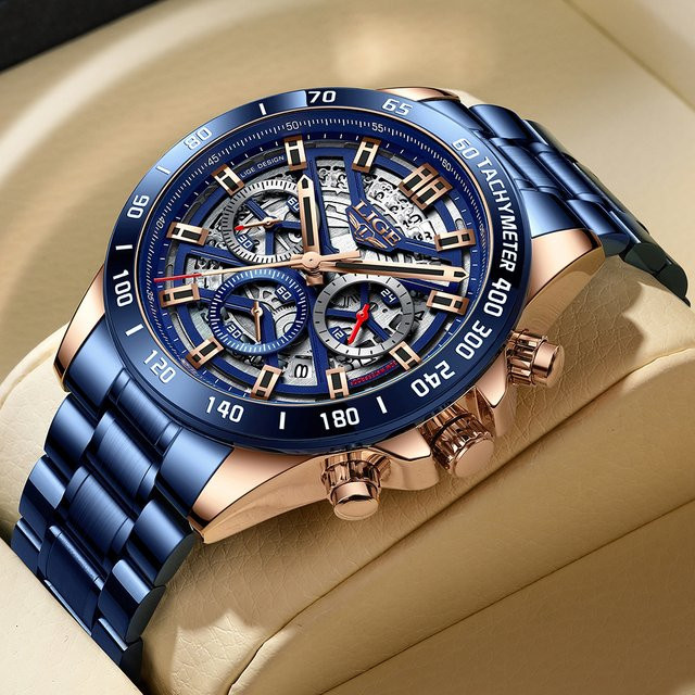 LIGE Chronograph, Quarz, Edelstahl, Blau, Herren - Bild 1