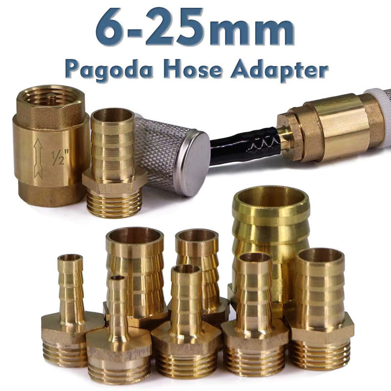 Pagoden-Rückschlagventil-Schlauchadapter mit Filter aus Messing in Gold, 1/2 Zoll, für 6–25 mm Schläuche - Bild 3