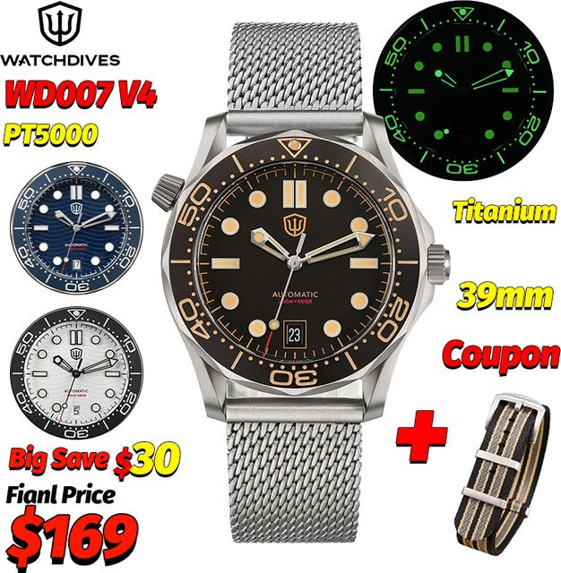 Watchdives Armbanduhr, Automatik, Titan, 39 mm, Herren, Schwarz - Bild 1