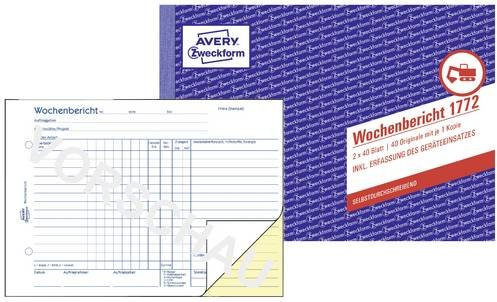 Avery Zweckform Wochenbericht Formular 1772 DIN A5 quer, 40 Blatt, weiß - Bild 1