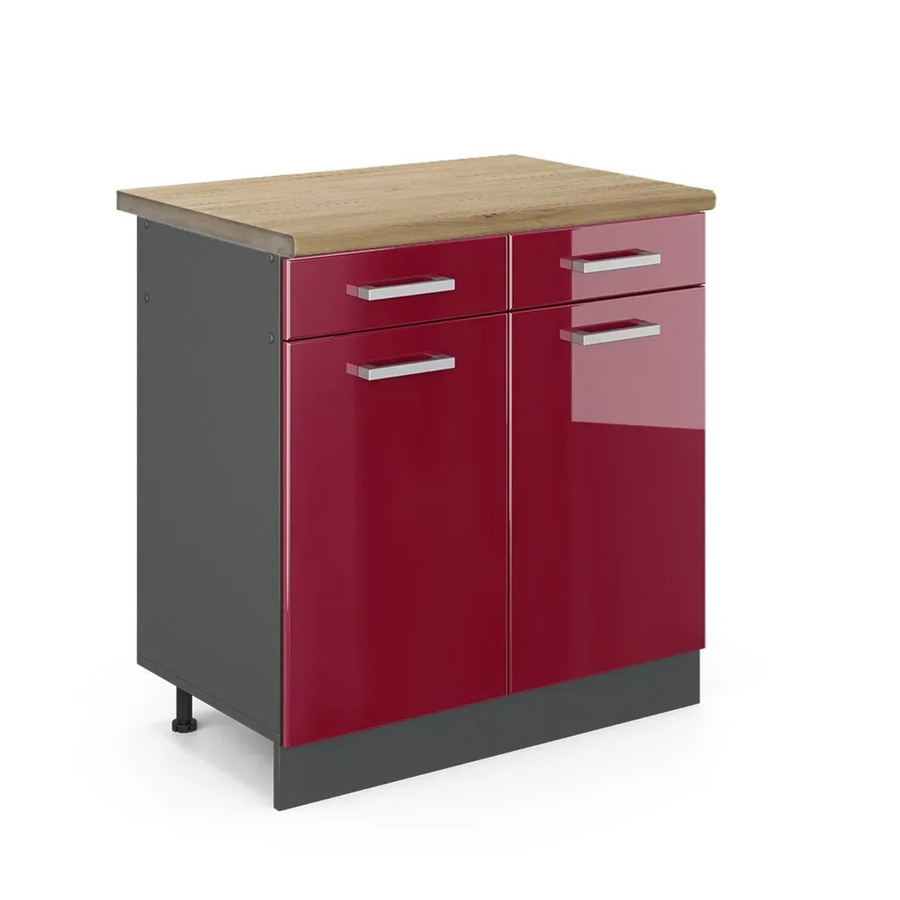 Vicco Küchenunterschrank R-Line in Bordeaux Hochglanz und Anthrazit mit Eiche-Optik, B/T/H: 80 x 60 x 81,6 cm - Bild 2