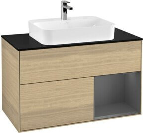 V&B Waschtischunterschrank Finion 100 mit Wandbeleuchtung in Anthrazit und Eiche - Bild 1