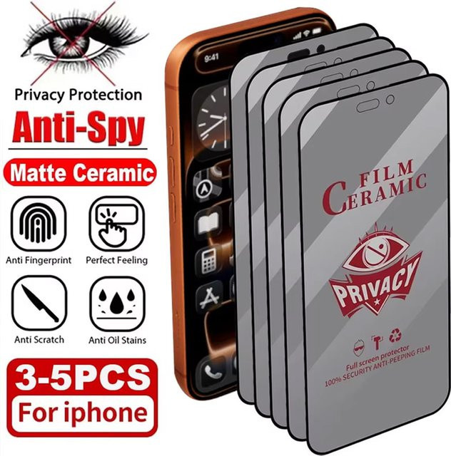 3-5 Stück Matte Keramik-Displayschutzfolie mit Privatsphäre-Funktion für Apple iPhone 11 bis iPhone 17 Pro Max Plus SE Transparent - Bild 1