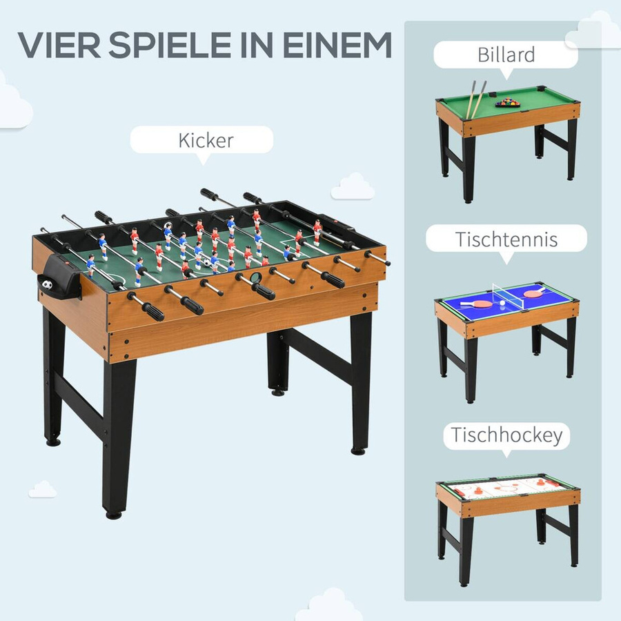 HOMCOM Multigame Spieletisch, 4 in 1, Tischtennis, Kicker, Billard, Tischhockey, Naturholz+Schwarz - Bild 4