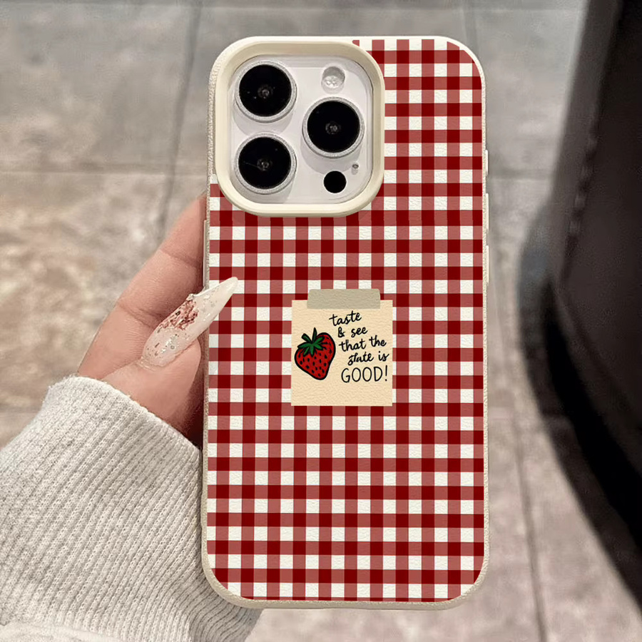 Stoßfeste Handyhülle mit kariertem Kirschmädchen-Design für Apple iPhone 11 12 13 14 15 16 17 Pro Max XS X XR Plus in Rot - Bild 2