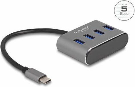 Delock USB-Hub 4 Port USB 3.2 Gen1 5 GBit/s mit USB-A und USB-C Stecker Schwarz 63223 - Bild 1