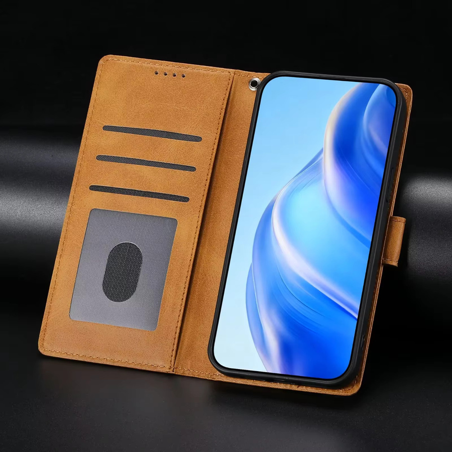 Business Leder Flip Hülle für Samsung Galaxy S25 S26 Ultra S24 FE S23 S22 S21 Plus A17 A37 A57 A36 A56 A16 A26 mit Kartenfächern und Geldbörse in Rot und Braun - Bild 5