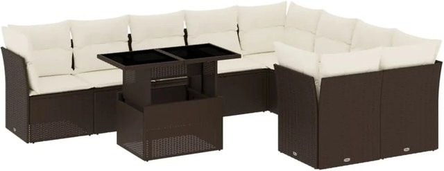 vidaXL 10-tlg Garten-Sofagarnitur aus Poly-Rattan mit Kissen in Braun - Bild 1