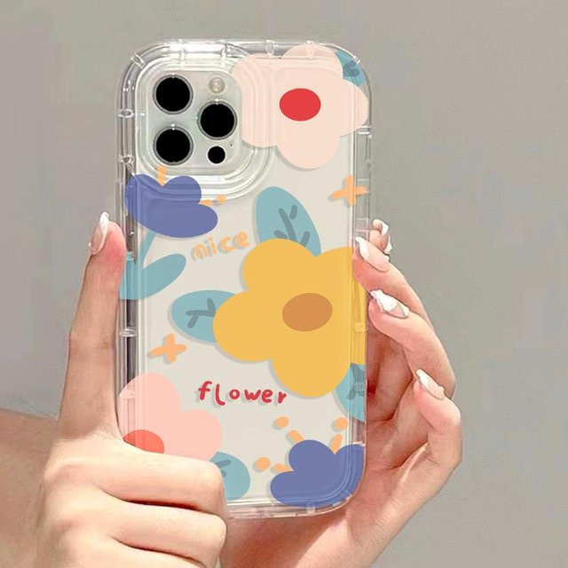 Stoßfeste Silikon Handyhülle mit Blumenmuster von Yiran Bag für iPhone Modelle in Transparent Weiß - Bild 1