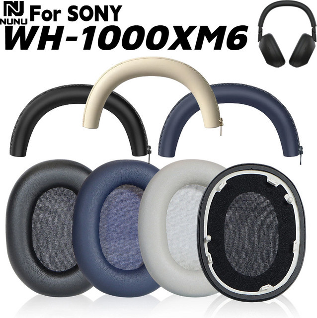 Sony Ersatz-Ohrpolster aus Protein-Memory-Schaum und Silikon-Reißverschluss-Kopfbügelschutz für WH-1000XM6 in Schwarz - Bild 1