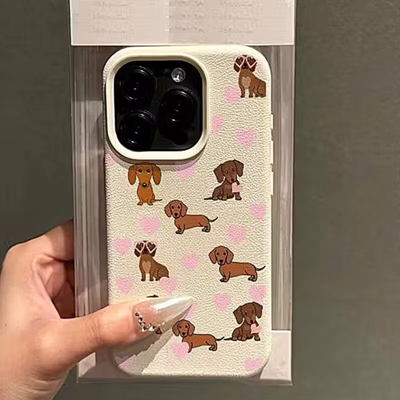 Weiche Handyhülle mit Dackel und Bär Muster für iPhone 16 Pro Max Air und weitere Modelle in Weiß - Bild 3