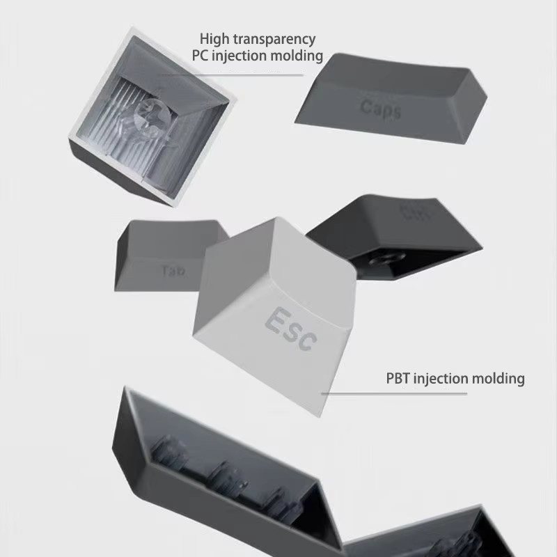 Outemu Tastenkappen für mechanische Tastaturen aus PBT-Material mit 133 Tasten im OEM-Profil, grauer Farbverlauf mit seitlicher Gravur für Gaming-DIY - Bild 6