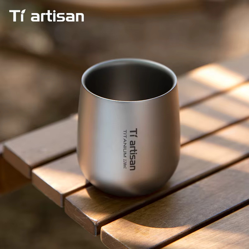 Tiartisan Kaffeetasse aus Titan in Silber, doppelwandig, 120 ml, verbrühungssicher, tragbares Trinkgeschirr für Camping und Outdoor - Bild 2