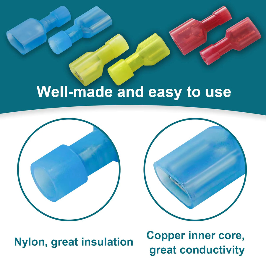 TEMINUO Nylon-Flachsteckverbinder Set, 22-10 AWG, vollständig isolierte elektrische Crimpklemmen, 60/80/100 Stück - Bild 3