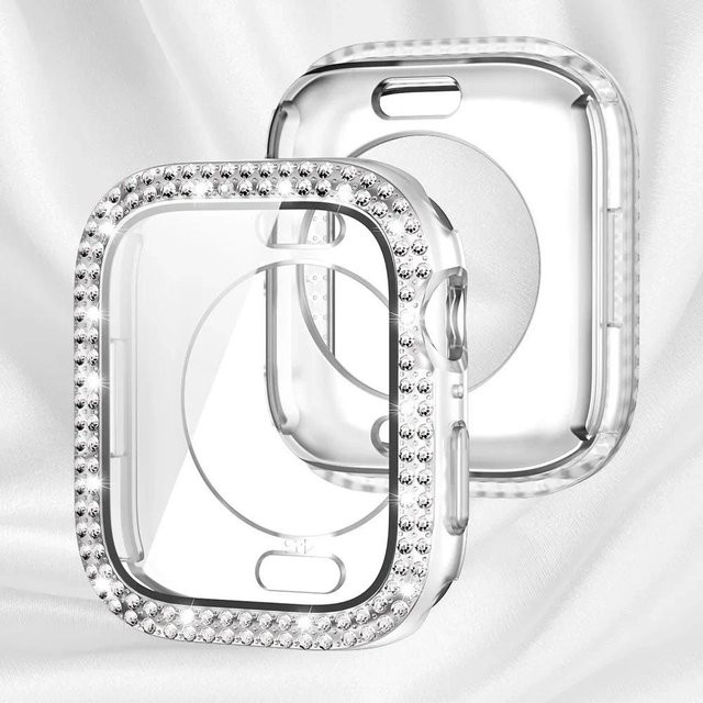 Bling Glas und Hülle mit Diamant Bumper und Displayschutz für Apple Watch Serie 11 10 9 8 7 6 5 SE, Farbe: Multicolour/Transparent - Bild 1