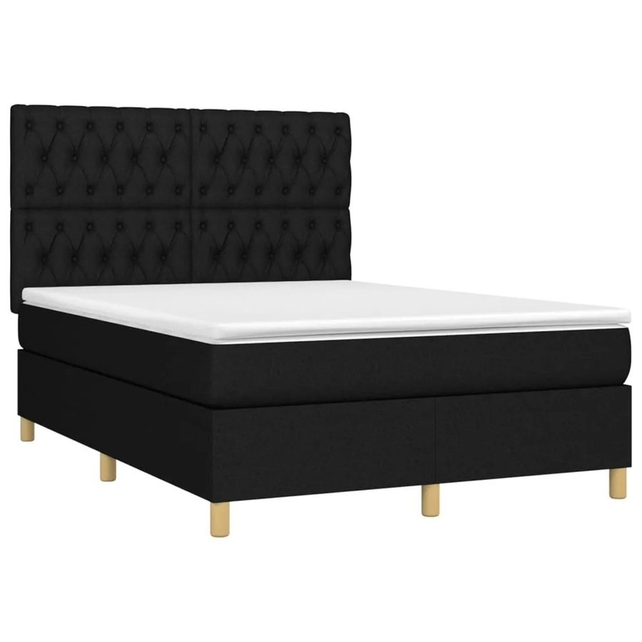 vidaXL Boxspringbett mit Matratze und LED-Unterbettbeleuchtung in Schwarz, Hybrid-Bett mit USB-Ladeport und Taschenfederkern, B/T: 140 x 200 cm - Bild 2