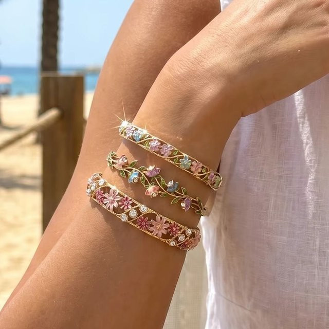 Rinhoo Schmuck-Set Armband-Ring, Kupfer, Gold, Kristall, Damen, Vintage - Bild 1