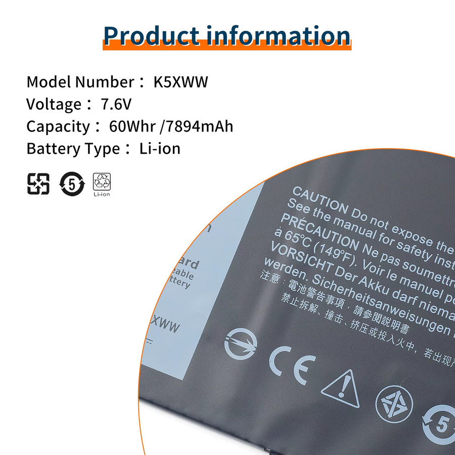 Original Dell K5XWW Laptop-Akku 7,6 V 60 Wh für Latitude 12 5285 5289 7389 7390 2-in-1 Notebook, Schwarz - Bild 3