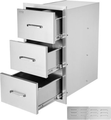 VEVOR Outdoor Küchenschubladen aus Edelstahl in Silber mit dreifachem Zugriff für Grillstationen, B/T/H: 47 x 57 x 57 cm - Bild 1