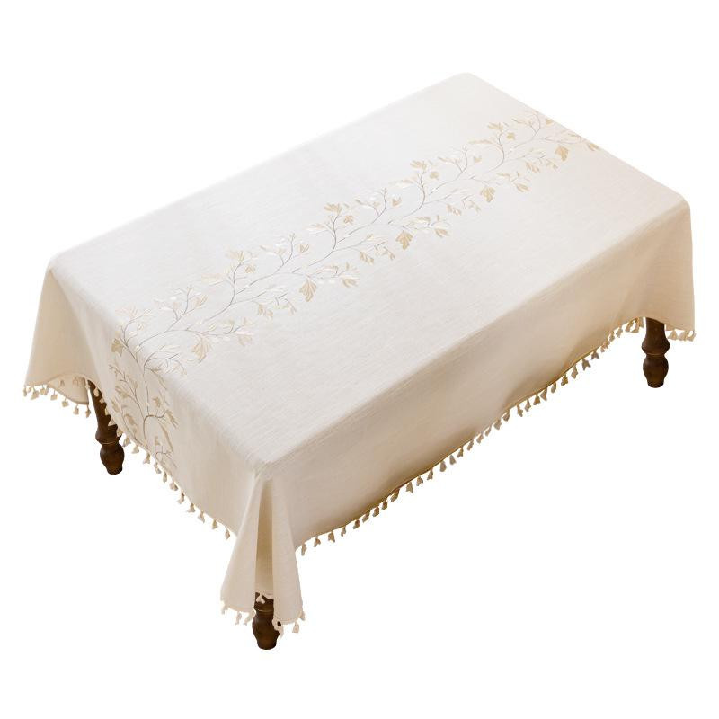 Global Finds Tischdecke aus Baumwolle und Leinen im nordischen Stil, wasserdicht und staubdicht, Rechteckig, B/T/H: 180 x 140 cm - Bild 2