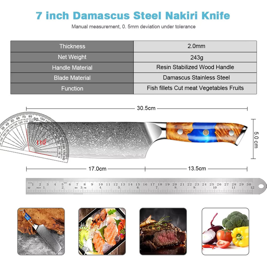 Xituo Nakiri-Messer aus japanischem Damaststahl mit Mehrfarben-Holzgriff, 17,78 cm - Bild 2