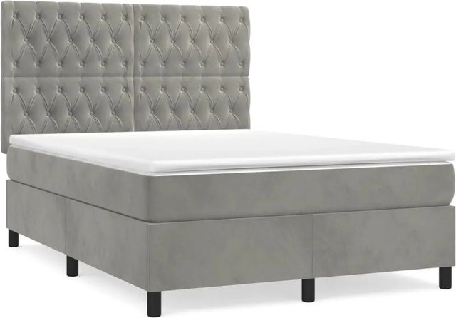 vidaXL Boxspringbett Hybrid mit Matratze und Taschenfederkern in Hellgrau, B/T/H: 140 x 200 x 128 cm - Bild 1