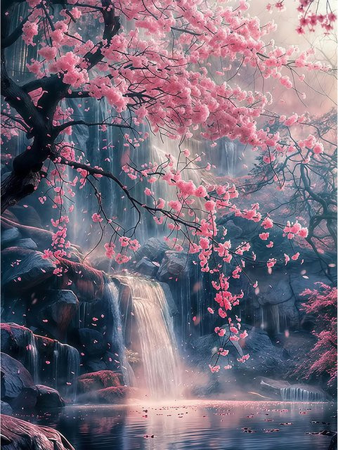 EverShine DIY Diamantmalerei Landschaft mit Baum und Wasserfall, 5D Mosaik Stickerei Set für Erwachsene, Mehrfarbig, B/H: 30 x 20 cm - Bild 1