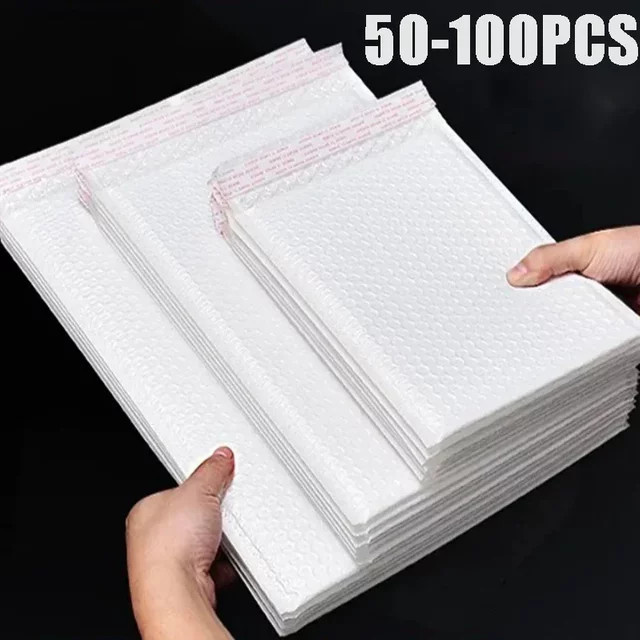 Weiße Schaumstoff-Versandtaschen mit Luftpolsterung und selbstklebendem Verschluss aus Kunststoff, 50 Stück - Bild 1